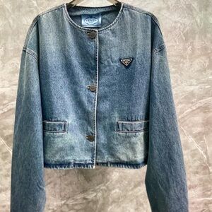 Prada Blue Brown Denim Jacket size small